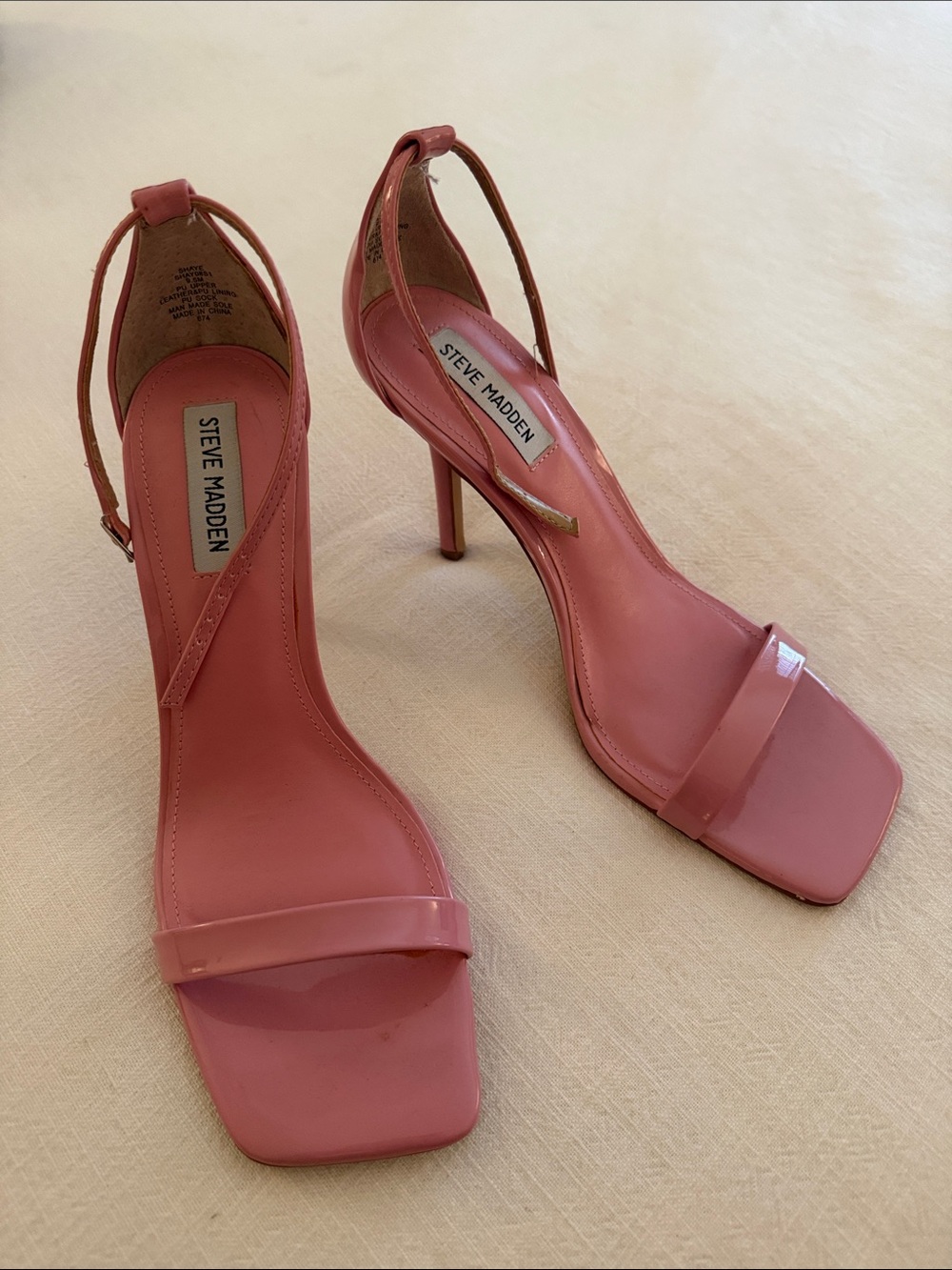 Steve Madden Rose-Pink Square-Toe Strappy Stiletto Sandals